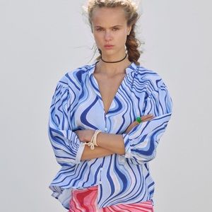 ZARA Printed Linen blend Blouse